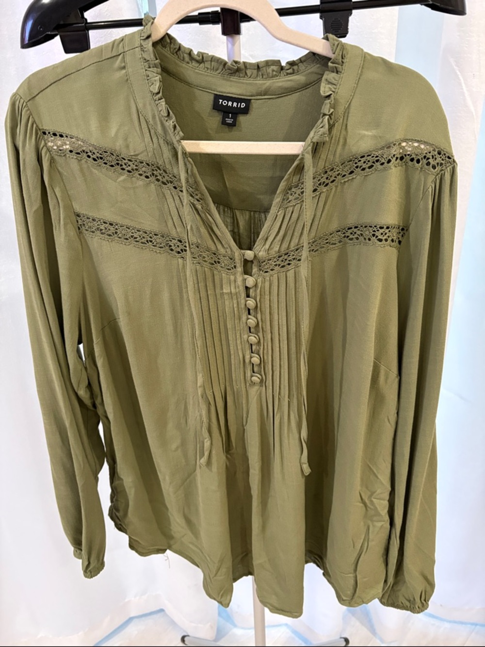 torrid Olive Green Lace-Trim Peasant Top